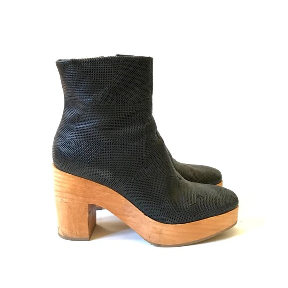 Coclico Varuna Clog Boots Womens 40 9 Black Leather Wood Platform Heel Zip Up - Picture 1 of 11
